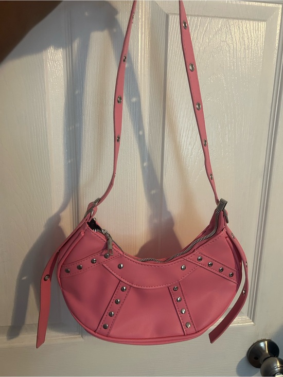 Handbags - Pink Studded Crescent Shoulder Bag - Women
